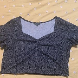 Wildfable polka dot milkmaid puff sleeve crop top